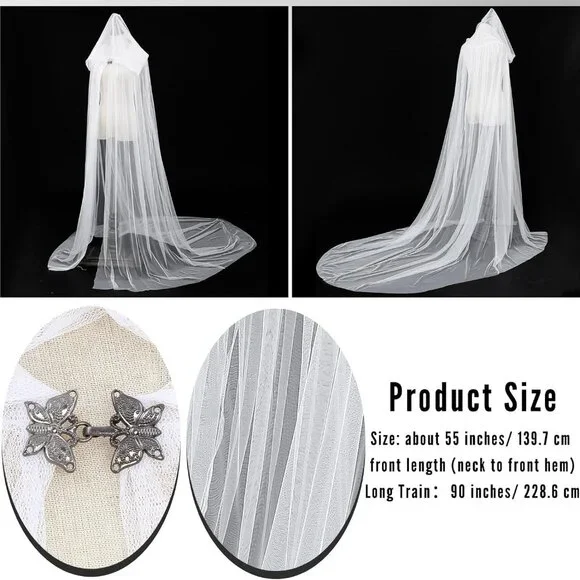 Halloween Lace Cape Full Length Hooded Cloak Gothic Witch Sheer Cape for Cosplay - Picture 2 of 6